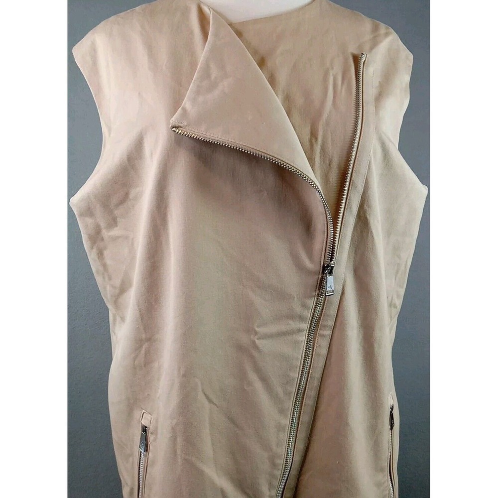 Lauren Ralph Lauren Moto Vest Women Sz 12 Wheat Front Zip Lined Pockets‎ Stretch